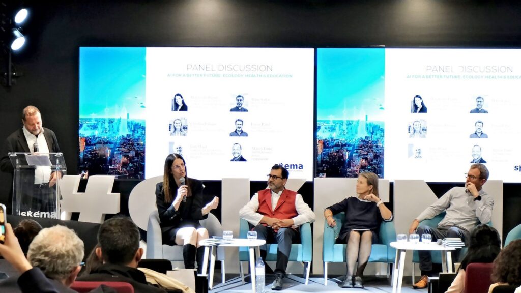 Round table “AI for Ecology, Health, and Education” at the Grand Paris campus of SKEMA Business School.